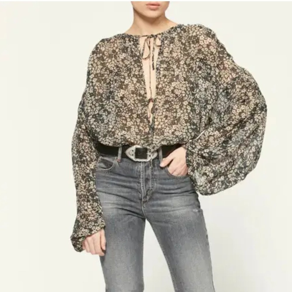 Isabel Marant Etoile Top Blue Paisley Viscose Balloon Sleeve Blouse FR 34 (US 2)